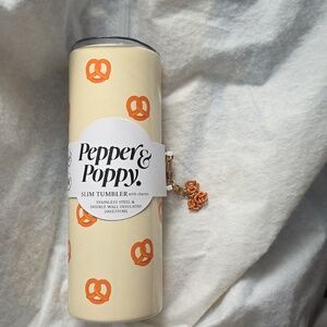 Pepper & Poppy Cream Tumbler with Pretzel Design